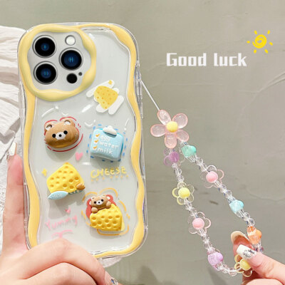 3D Cheese Bear +Bracelet Clear Hot Girl DIY Cartoon Case Cover For Various Phone