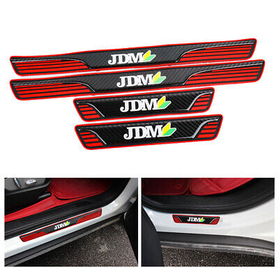 1x JDM Red Rubber B Carbon Fiber Car Door Scuff Sill Cover Panel Step Protector