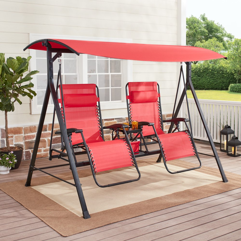 Zero Gravity Outdoor Reclining Swing with Canopy Sturdy Steel 2 Seaters NEW
