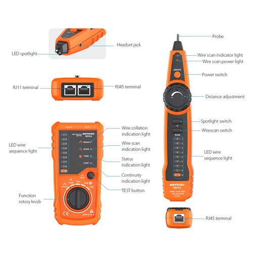 Meterk Wire Tracker RJ11 RJ45 Line Finder Handheld Cable Tester Multifunction