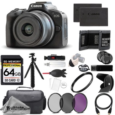 Canon EOS R50 +18-45mm Lens+ EVF +64GB + Ext Bat+ 3 PC Filter- Kit