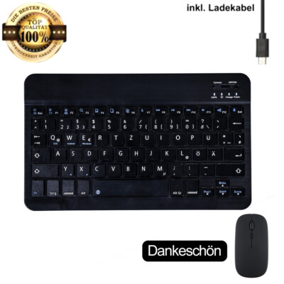 QWERTZ-Tastatur Beleuchtet Keyboard mit Maus für IOS Android & Windows Tablet PC