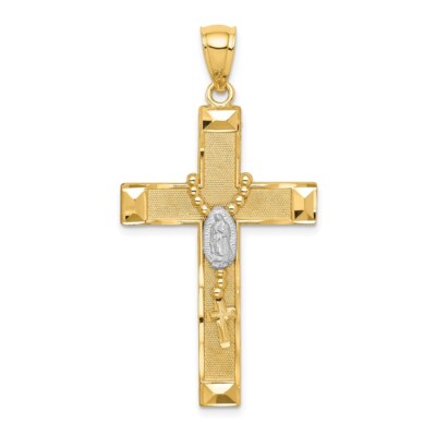 Pre-owned Superdealsforeverything Real 14kt W/rhodium Cross W/rosary Pendant In White