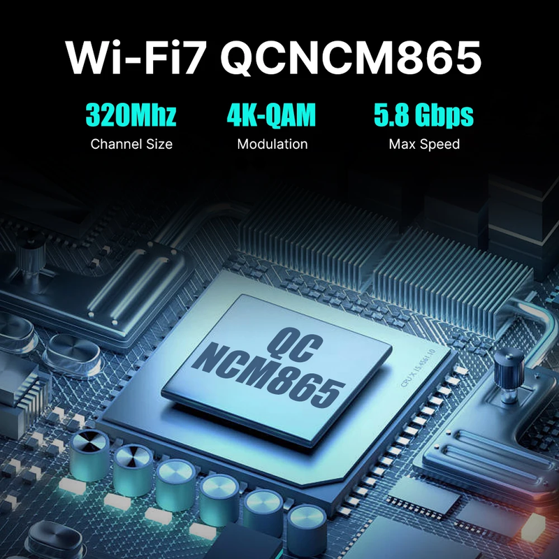 WiFi 7 QCNCM865 Pcie Wireless Wifi Adapter Bluetooth 5.3 Tri Band 2.4G/5G/6GHz W