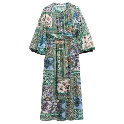 Zara Boho Patchwork Long Sleeve Midi Dress