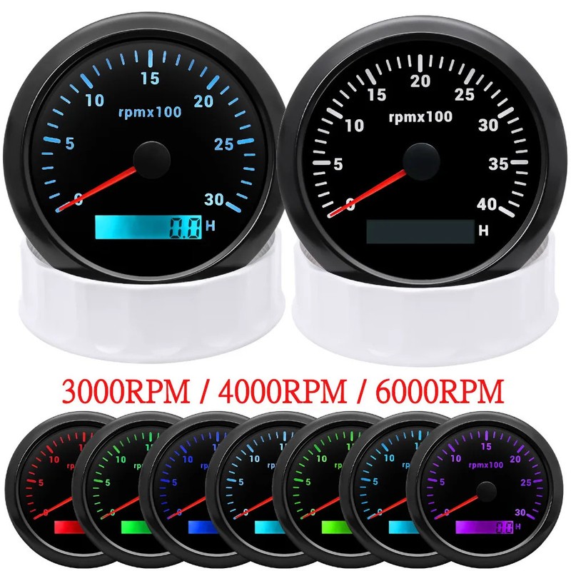 7 Colors Backlight 85MM Digital Tachometer 3000/4000/6000 RPM For Marine Motorcy