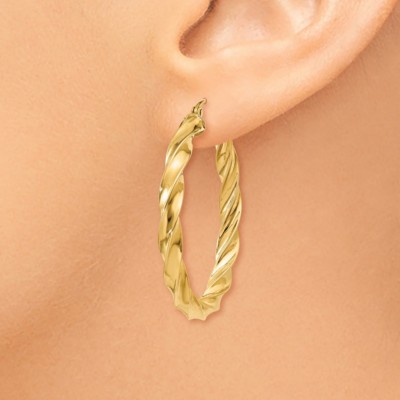 Pre-owned Superdealsforeverything Real 14kt Yellow Gold Light Twisted Hoop Earrings