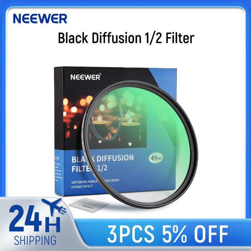 Black Diffusion 1/2 Filter Mist Dreamy Cinematic Filter Ultra Slim Water Repelle