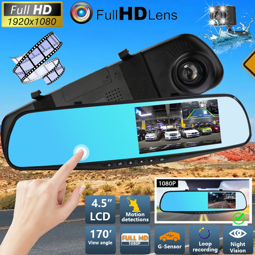 1080P HD Rearview Mirror Car DVR Dual Dash Cam Camera Front Rear Video Recorder