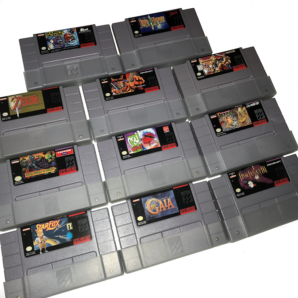 Original Super Nintendo SNES Console Bundle w/ 2 Controllers +11 BEST GAMES LOT