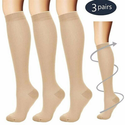 (3 Pairs) S-XL Compression X Socks Knee High 20-30mmHg Graduated Mens & Womens
