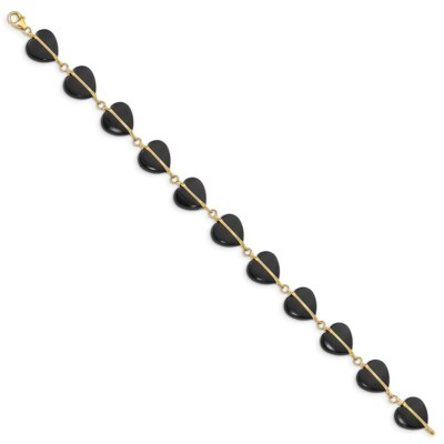 Pre-owned Superdealsforeverything Real 14kt Yellow Gold Black Onyx Chain Bracelet; 7 Inch; Lobster Clasp