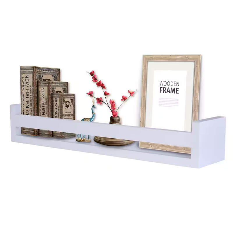 Danya B White Floating Wall Shelf 18in Wooden Decorative Ledge Storage Rack