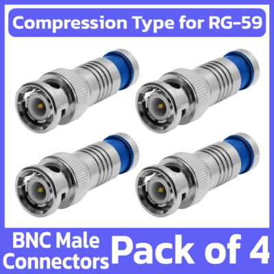 4 Pack BNC Compression Connector for RG59 Coaxial Cable Coax Wire CCTV Outdoor