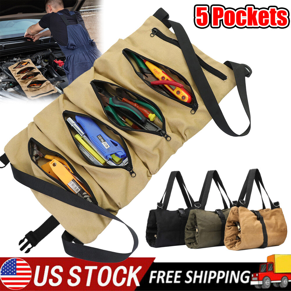 Tool Roll Up Pouch car Wrench Bag Multi-Purpose Canvas Electricians Tool Pockets