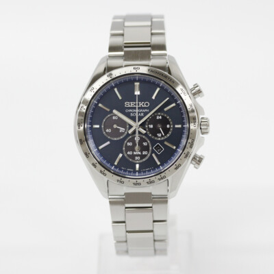 Pre-owned Seiko Selection Sbpy163 Analog Solar Powered Sapphire Crystal Navy Silver