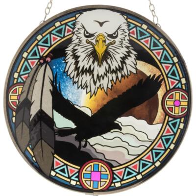 EAGLE SUNCATCHER, 6'' Stained Glass Look Native American Design Suncatcher