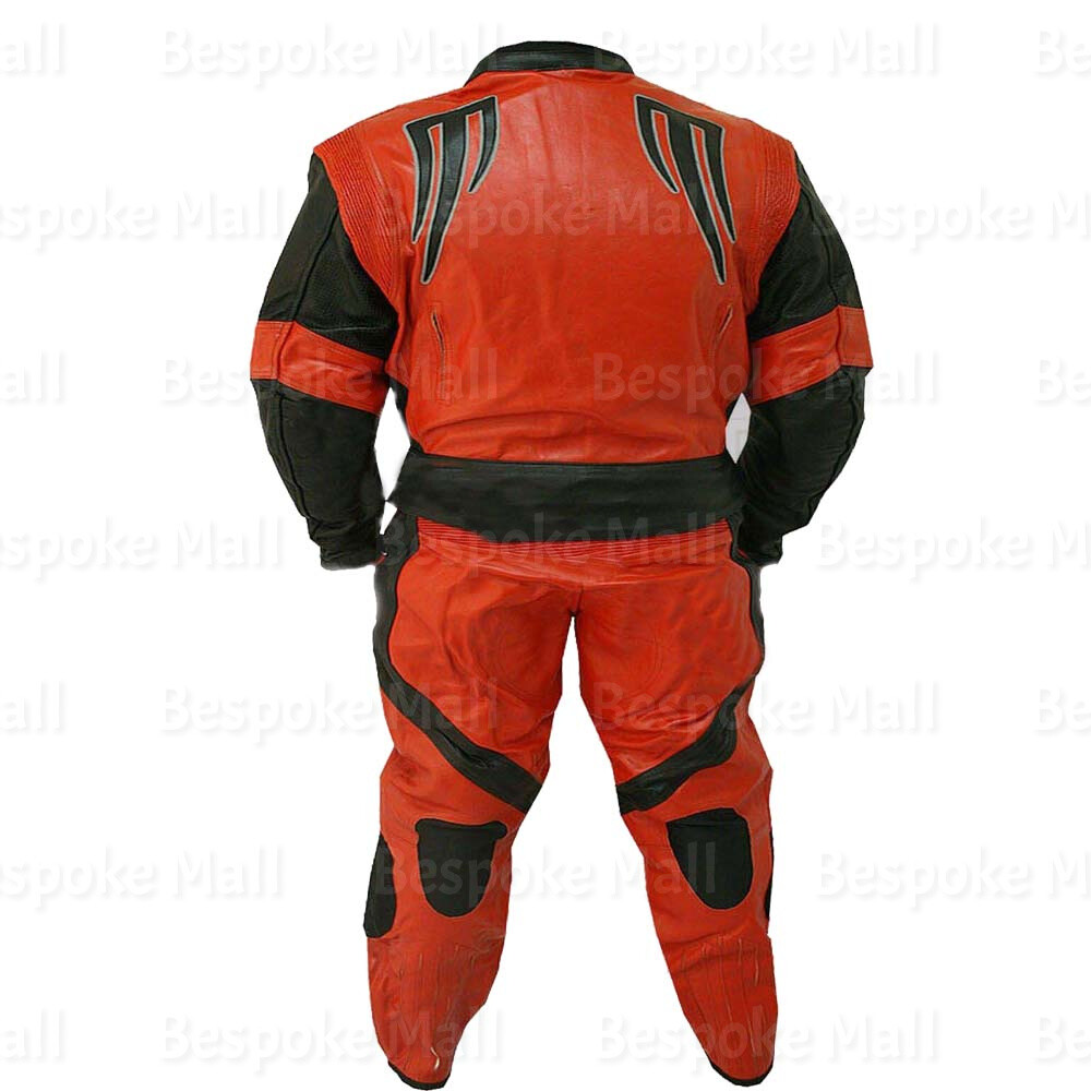 Pre-owned Handmade Mens Motorcycle Red Black Cowhide Leather Two Piece Suit Safety Pads-29