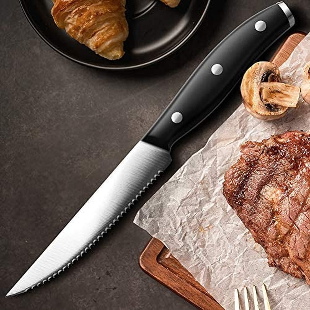 6Pcs Serrated Stainless Steel Steak Knives Set Kitchen Chef Cutlery Sharp Knives