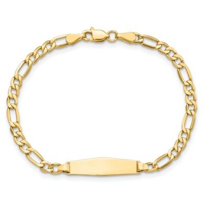 Pre-owned Skyjewelers Real 14kt Semi-solid Soft Diamond Shape Figaro Link Id Chain Bracelet In Yellow