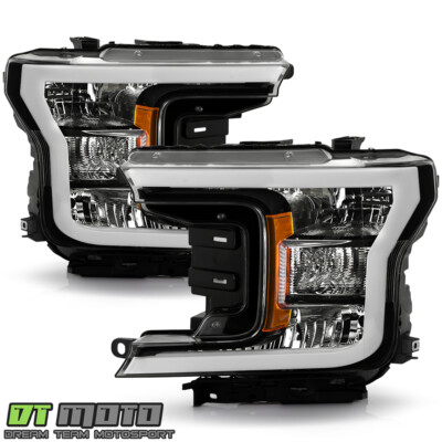 For 2018-2020 Ford F150 Black LED Tube SwitchBack Signal Headlights Headlamps