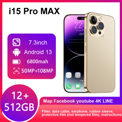 i15 Pro Max 7.3'' Smartphone Factory Unlocked Android 13 Dual Card 12GB+512GB