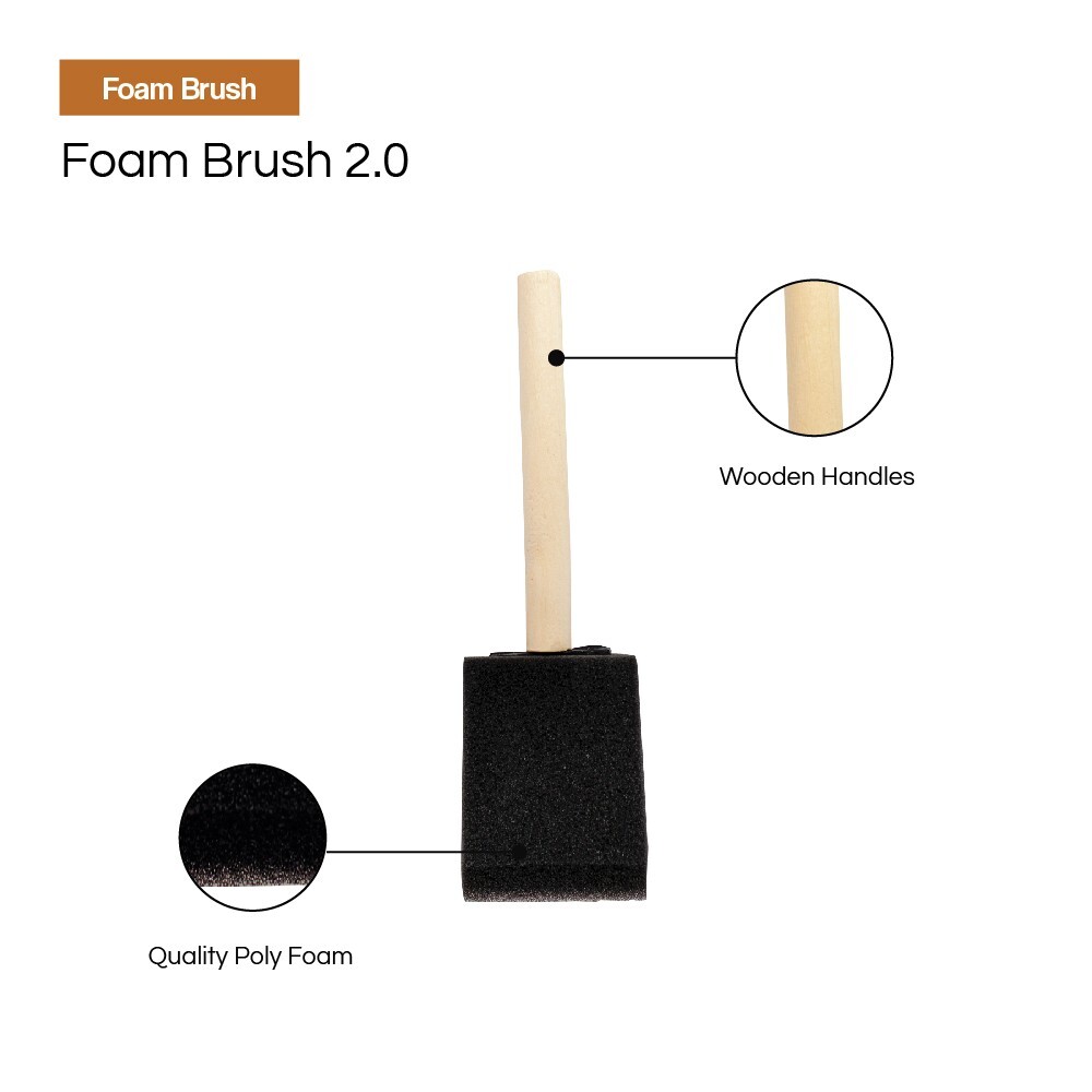 48Count - 2" Disposable Poly Foam Brushes for All Paints, Stains, Varnish & Glue