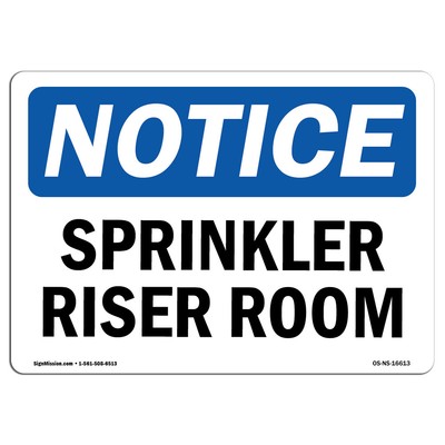 Sprinkler Riser Room OSHA Notice Sign Metal Plastic Decal