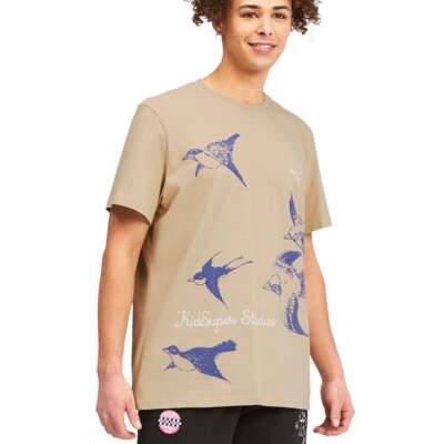 

Puma Graphic Crew Neck Футболка с короткими рукавами X Kidsuper Mens Beige Casual Tops 53, Бежевый, Puma Graphic Crew Neck Short Sleeve T-Shirt X Kidsuper