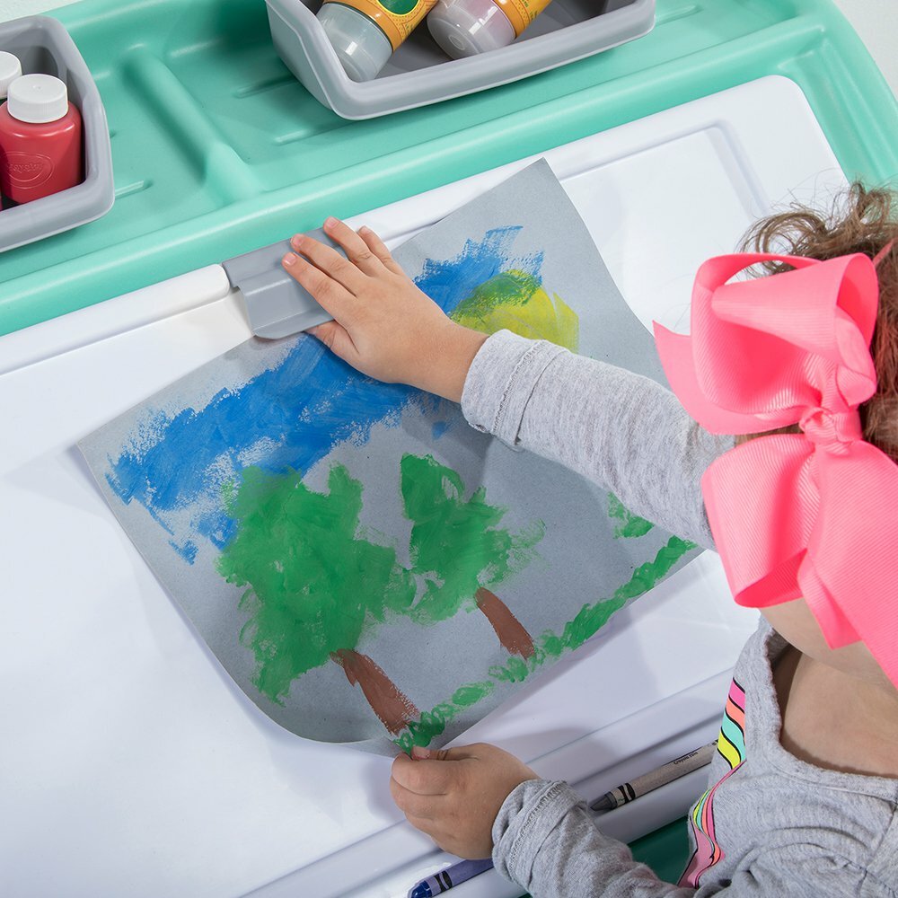 First Steps 2-in-1 Toy Box Art Lid Mint Green Plastic Storage Bin Toybox Chest