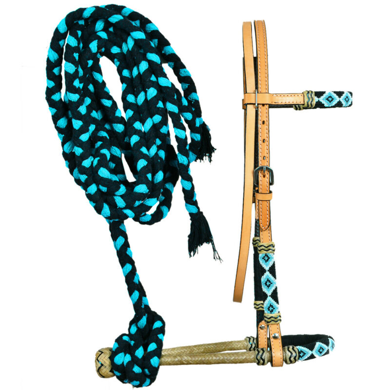 Hilason Western Horse Headstall With Bosal Bridle American Leather Turquoise