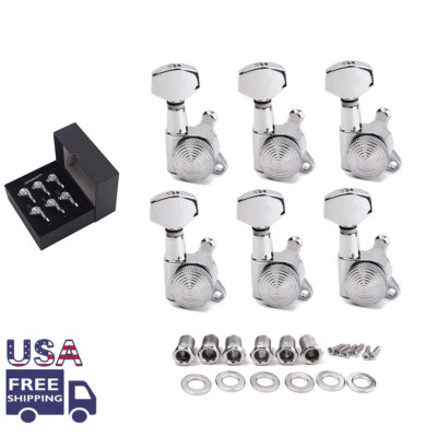6R Guitar String Inline Tuning Pegs Locking Tuners Keys Machine Heads Chrome USA