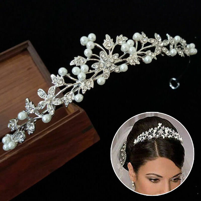 Strass Perlen Diadem Tiara Brautschmuck Haarschmuck Hochzeit Braut Haarreifen