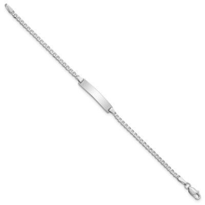 Pre-owned Skyjewelers Real 14kt White Gold Flat Curb Link Id Chain Bracelet; 5.5 Inch; Lobster Clasp
