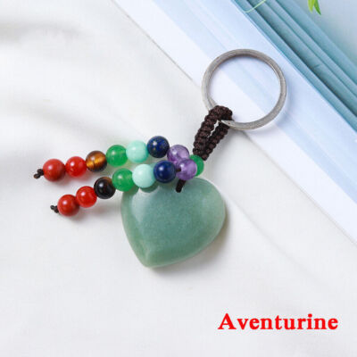 1x Gemstone Love Heart 7 Chakra Beads Tassel Healing Keychain Bag Charm Pendant