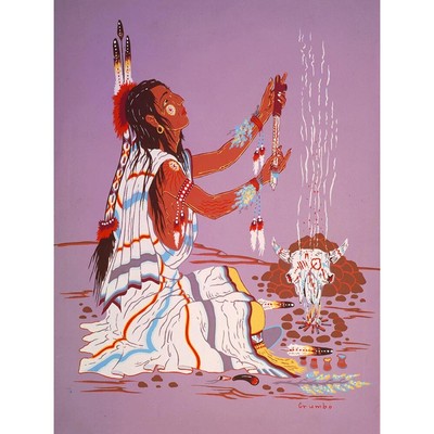 Painting Drawing Native American Indian Fire Shaman Dress 12X16 Framed Print