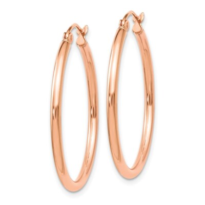 Pre-owned Superdealsforeverything Real 14kt Rose Gold 2x30mm Polished Hoop Earrings In Pink