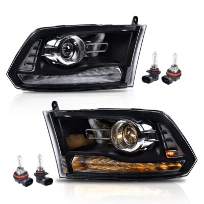 Fit For 09-18 Ram 1500 2500 3500 Clear Black Projector Headlights w/LED DRL