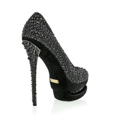 Pre-owned Gianni Renzi /gml Black Crystal Platform Pump