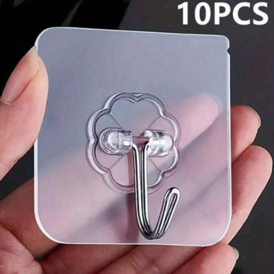 10pcs Transparent Adhesive Hook Multifunctional Hanging Storage Rack For Home