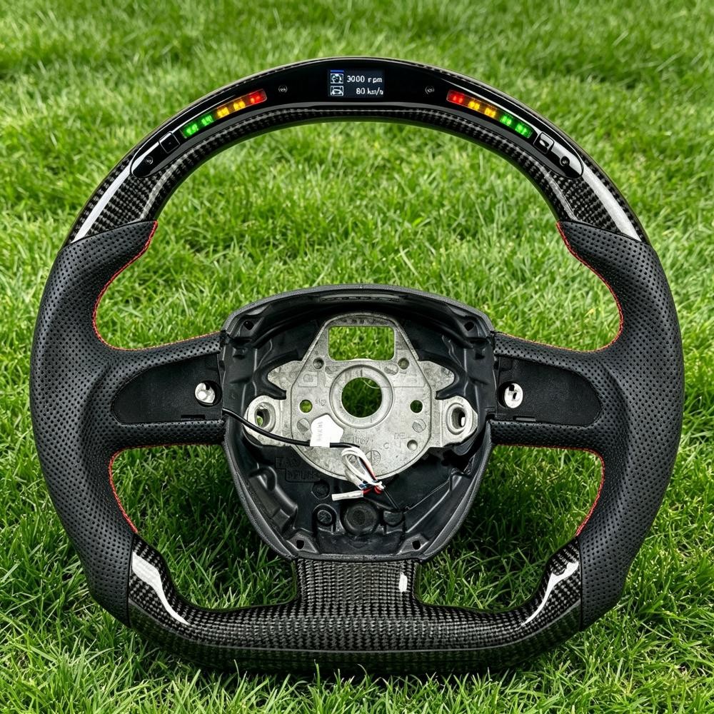 LED Carbon Fiber Flat Sport Steering Wheel Fit Audi A4 A5  2004-2012