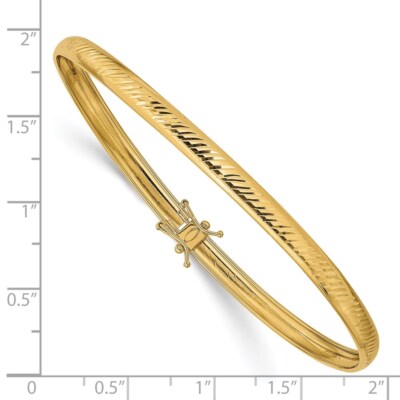 Pre-owned Skyjewelers Real 14kt Yellow Gold Polished Diamond Cut Flexible Bangle; 8.5 Inch