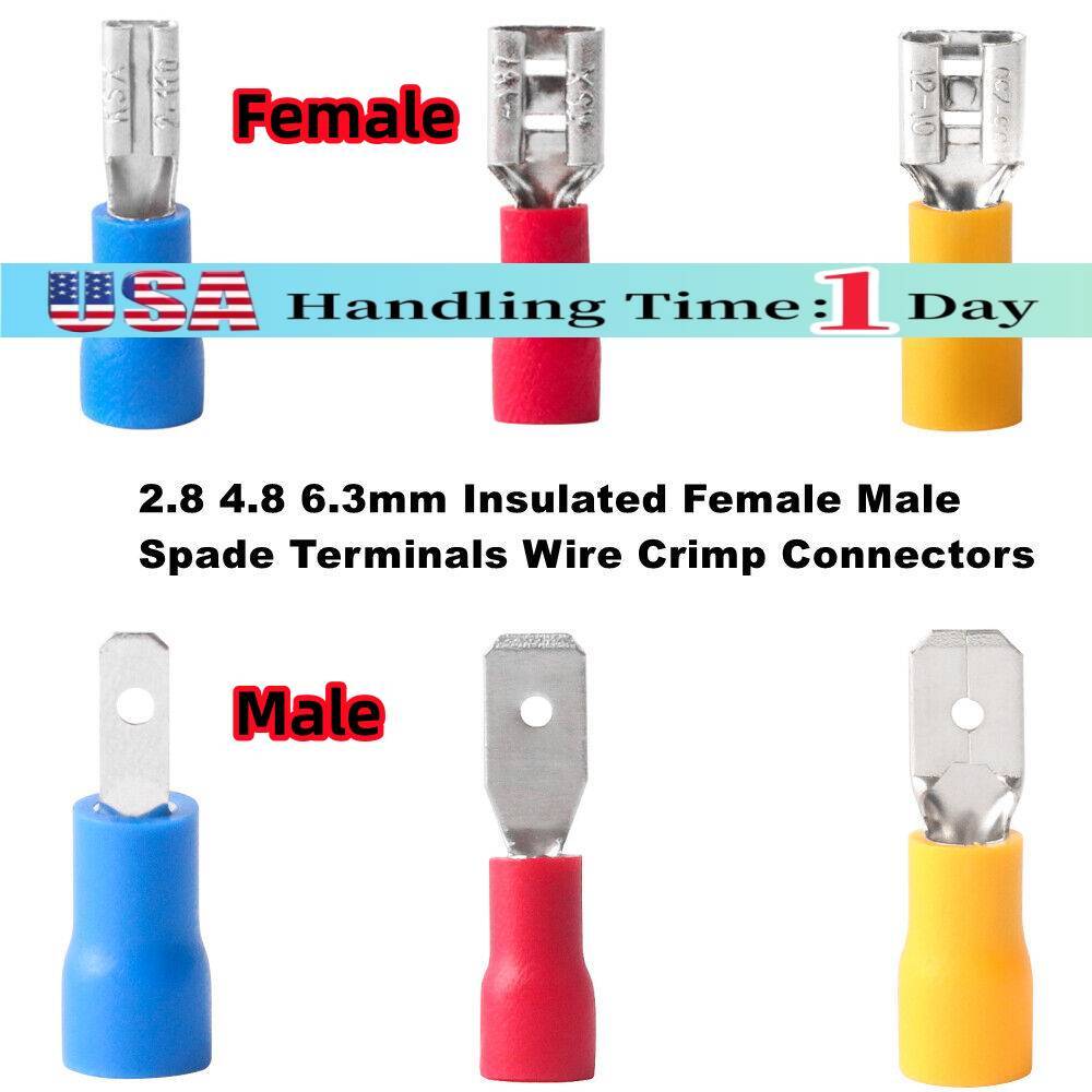 50PCS 2.8 4.8 6.3mm Insulated Female Male Spade Terminals Wire Crimp Connectors