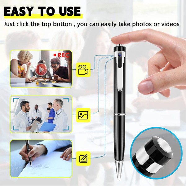 Camera pen with one-click photo and video functions.