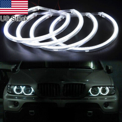 4x White Angel Eyes Lamp Halo Rings LED Headlight  Light For BMW 3 5 Series