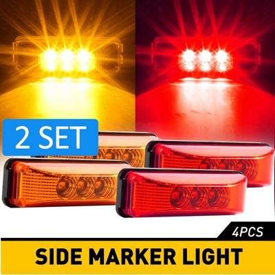 2SET 3LED Marker Amber+Red Lights Clearance Light Waterproof Truck Trailer RV