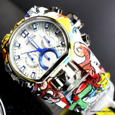 INVICTA INVICTA RESERVE BOLT ZEUS MAGNUM GRAFFITI STEEL BLUE SWISS MVT WATCH 52MM