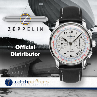 Pre-owned Zeppelin Lz126 Los Angeles Chrono Watch Ss 42mm Case Tachymeter Wht Dial 7614-1