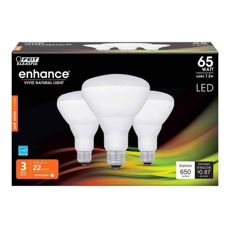 65-Watt Equivalent BR30 Dimmable E26 Flood LED Light Bulb,  White 2700K (3-Pack)