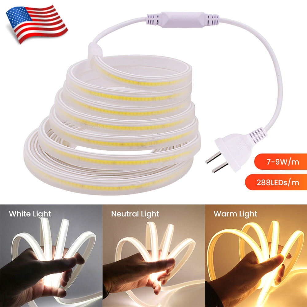 110V COB LED Strip Lights High Density Flexible Tape Rope Waterproof In/Outdoor
